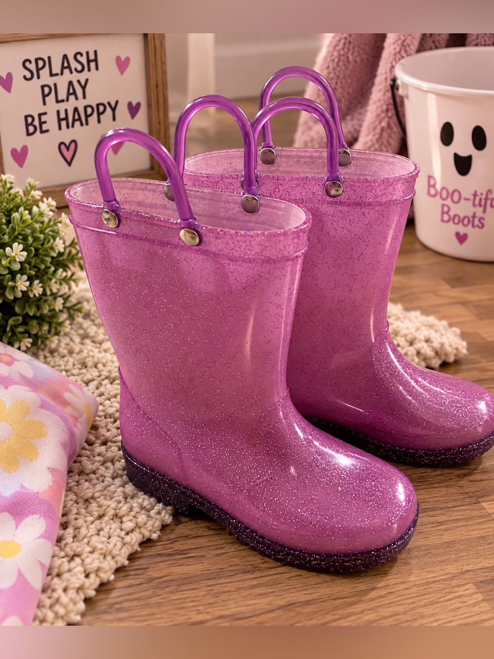 Outee Glitter Rain Boots Kids Girl Toddler